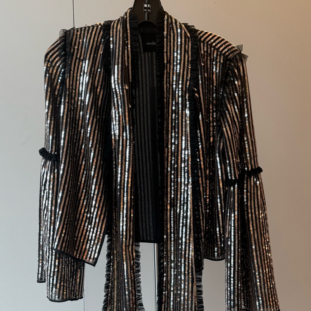 Needle & Thread Silver Striped Sequin Fabric - image 2